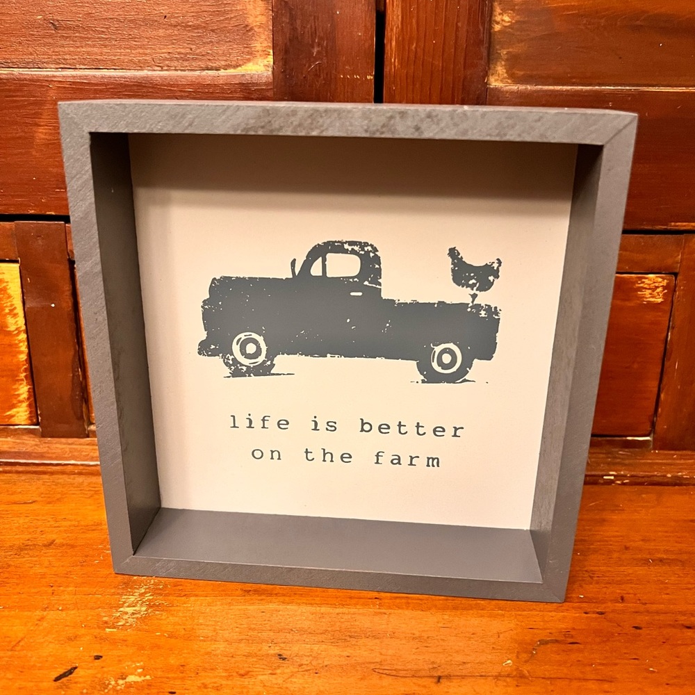 New Life is better on the farm shadowbox sign truck & chicken